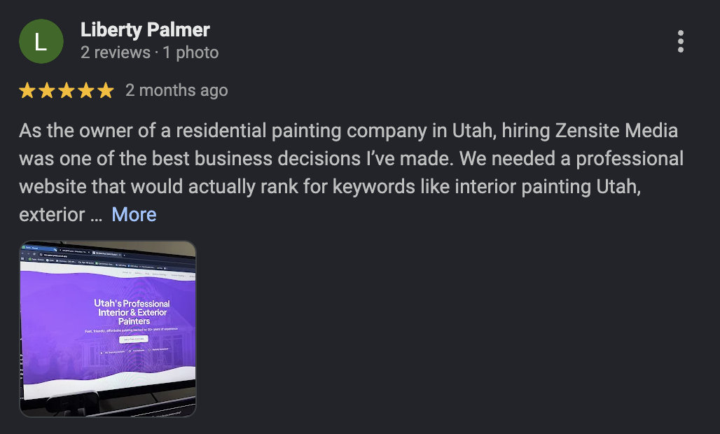 Google Maps five-star review from a Zensite Media client (3 of 14)