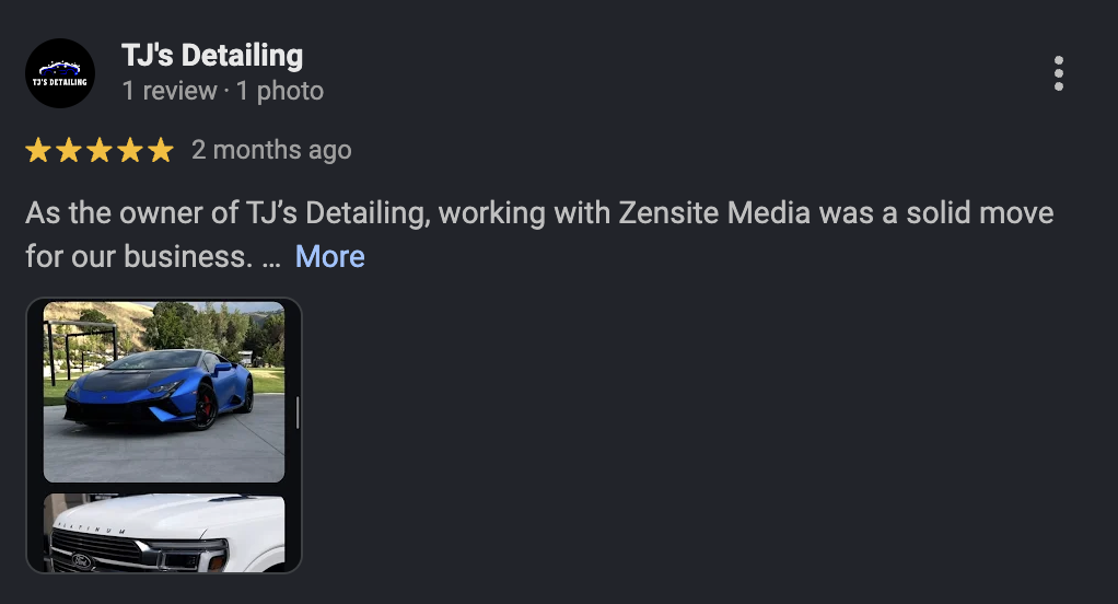 Google Maps five-star review from a Zensite Media client (4 of 14)