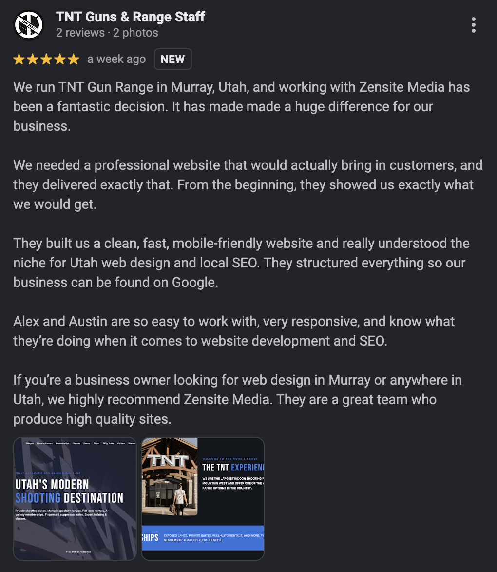 Google Maps five-star review from a Zensite Media client (9 of 14)